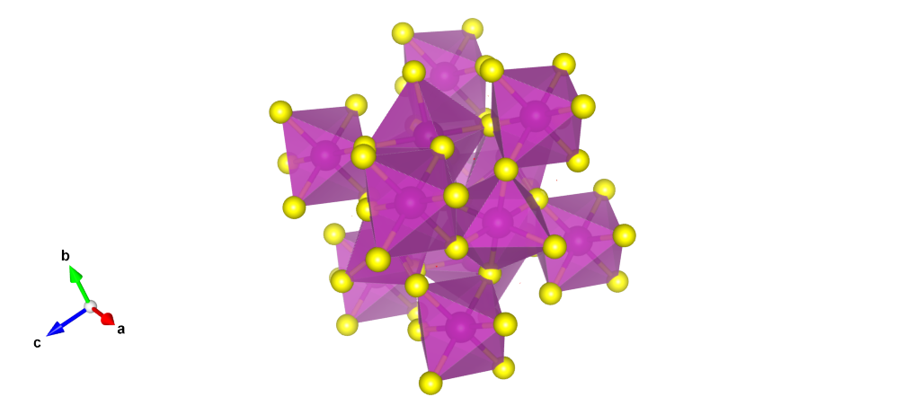 An example of a coordination environment, namely the Octahedral bonding pattern of Sulfur around the Manganese.